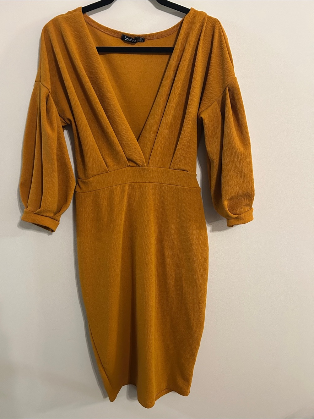 Boohoo Mustard V-Neck Wrap Midi Dress